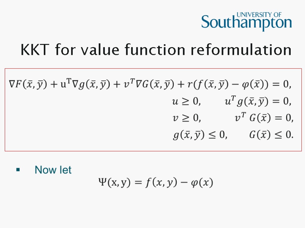 KKT for value function reformulation